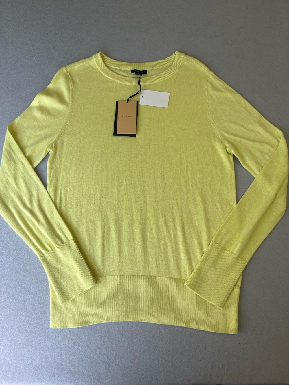 NWT Nordstrom Halogen Pale Lime Yellow Lemon Crewneck Sweater Pullover Sz L
